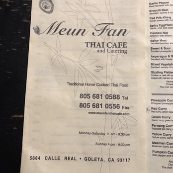 Meun Fan Thai Cafe - To-go menu. - Thai Near Me - Goleta, California