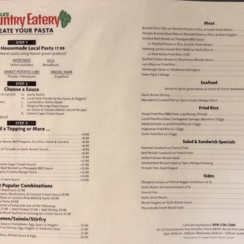 Adela’s Country Eatery - Menu 10/10/26 - Hawaiian Near Me - Kaneohe, Hawaii