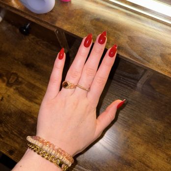 TM Nails & Spa - Red acrylic almond shaped set - Waxing Near Me - San Marcos, California