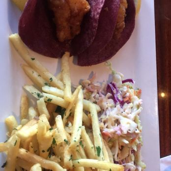 Brigantine - Lobster tacos, garlic truffle fries, and coleslaw. Lobster tacos came with cucumber topping and cilantro creamy dressing (not shown) - Seafood Near Me - San Diego, California