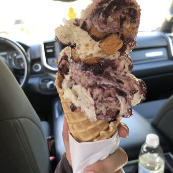 Bruster's Real Ice Cream - Blueberry cobbler in a waffle cone. I was told this is a regular size - Ice Cream & Frozen Yogurt Near Me - Beaufort, South Carolina Bruster's Real Ice Cream - Blueberry cobbler in a waffle cone. I was told this is a regular size - Ice Cream & Frozen Yogurt Near Me - Beaufort, South Carolina