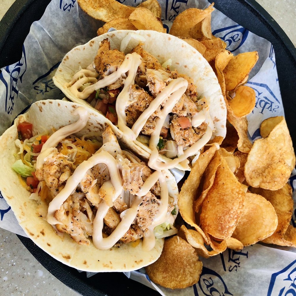 Caddy's Madeira Beach - Mahi-Mahi Fish Taco's w/housemade kettle chips - Bars Near Me - Madeira Beach, Florida