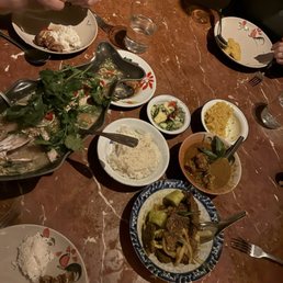 Main dishes...Bronzino, steak, chicken curry.