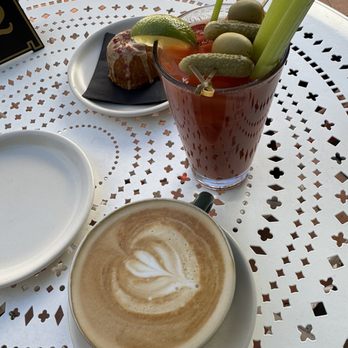 Coronet Cafe - Bloody Mary extra spicy and latte - Cafes Near Me - Tucson, Arizona