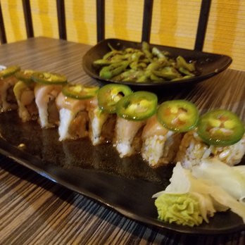Nanami Sushi - Hiding behind this awesome Tsunami Roll is the Garlic-Spicy Edamame. Both are winners! - Sushi Bars Near Me - Hemet, California Nanami Sushi - Hiding behind this awesome Tsunami Roll is the Garlic-Spicy Edamame. Both are winners! - Sushi Bars Near Me - Hemet, California