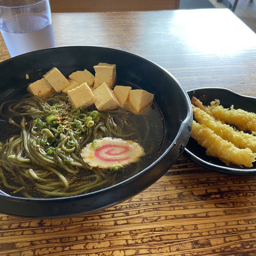 GU Ramen Taps & Tapas - Delicious vegan broth, kale noodles, tofu & decorative slice of fish ball, with tempura shrimp side. - Ramen Near Me - Laguna Beach, California GU Ramen Taps & Tapas - Delicious vegan broth, kale noodles, tofu & decorative slice of fish ball, with tempura shrimp side. - Ramen Near Me - Laguna Beach, California