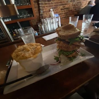 The Fork n Cork - Side of Mac and cheese and salmon club sandwich - New American Near Me - Wilmington, North Carolina
