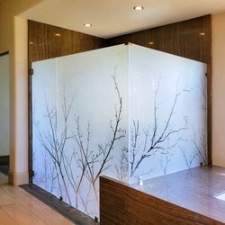 Art Glass and Metal - Large Etched Glass shower assembly for custom home
