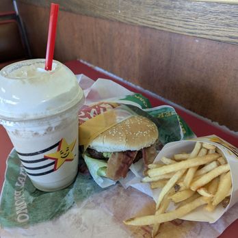 Carl's Jr - I need a Guacamole Bacon burger, fries and chocolate shake. "Wait a minute! Is that burger sticking its tongue out at me?? " - Burgers Near Me - Encinitas, California