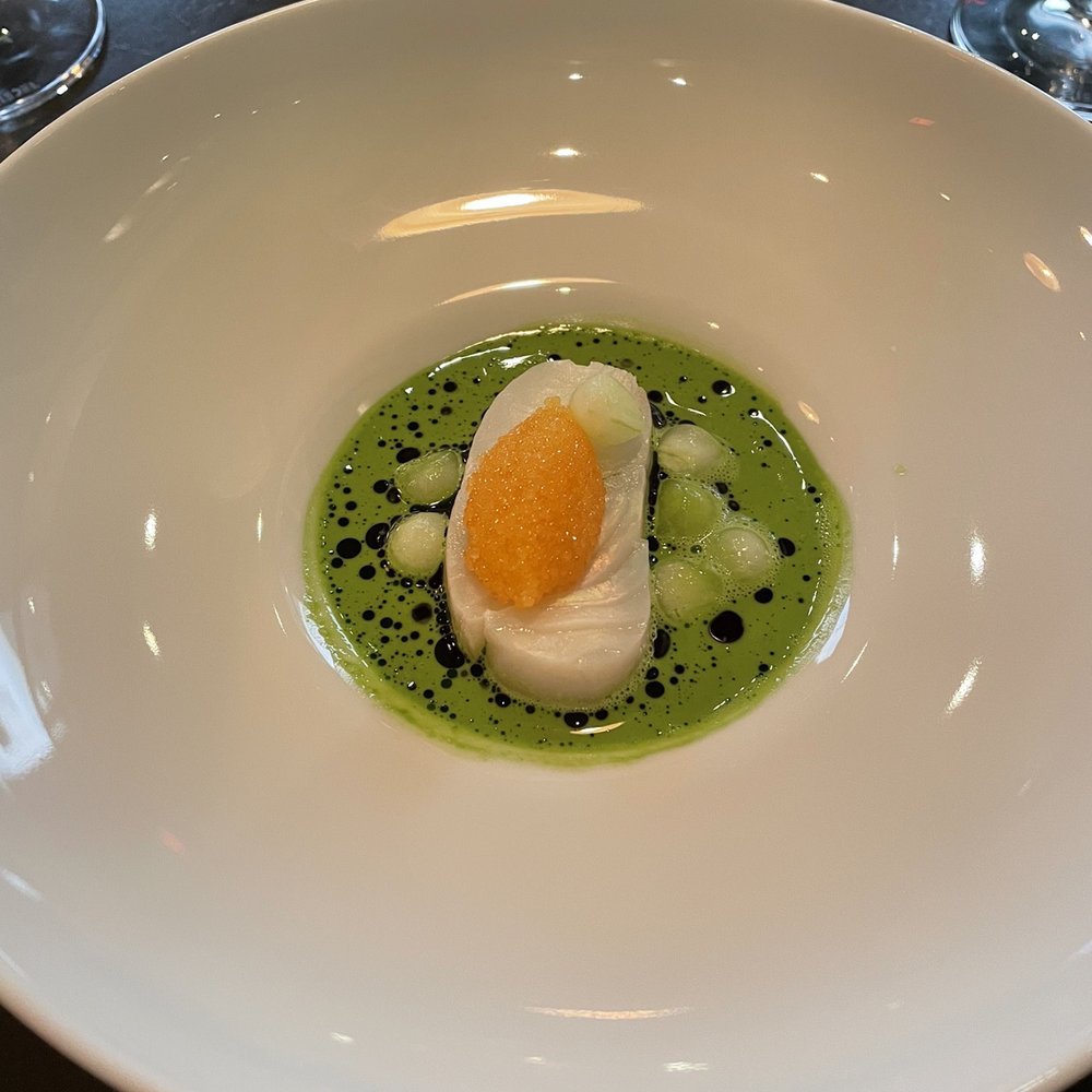 Atera - Halibut with cucumber balls and a herb sauce - New American Near Me - New York, New York