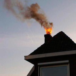 Chimney fire started from creosote build up inside the chimney flue. Cleaning and maintenance can prevent these fires from happening.