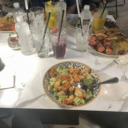 I was pretty basic w the Caesar salad with grilled chicken but the rest of the table ordered kebabs with wrap and with rice