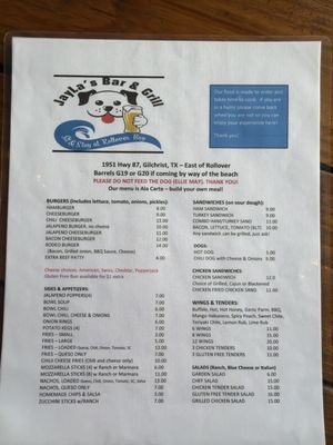 Menu photo 1 JayLa’s Bar & Grill Bolivar Peninsula, TX Menu photo 1 JayLa’s Bar & Grill Bolivar Peninsula, TX