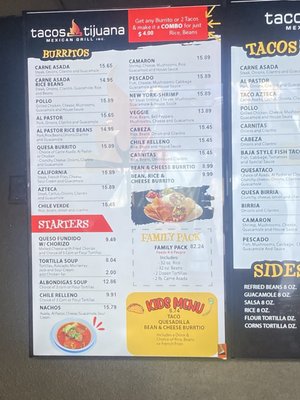 Menu photo 2 Tacos Tijuana Mexican Grill Wildomar, CA