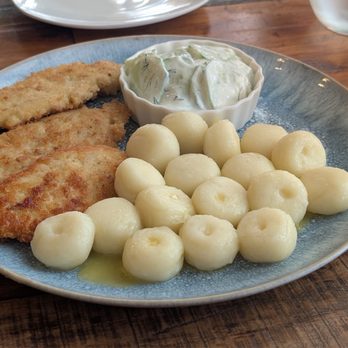 Arcadia Polish Restaurant - Chicken tenderloin with silesian dumplings and cucumber salad - Salad Near Me - Niles, Illinois Arcadia Polish Restaurant - Chicken tenderloin with silesian dumplings and cucumber salad - Salad Near Me - Niles, Illinois