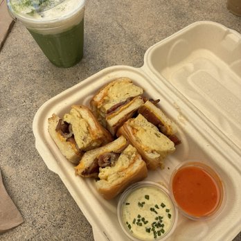 Community Goods - Matcha with breakfast sliders - Coffee & Tea Near Me - Los Angeles, California Community Goods - Matcha with breakfast sliders - Coffee & Tea Near Me - Los Angeles, California