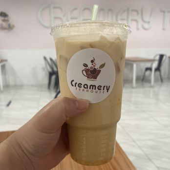 The Creamery Teahouse - Mango Milk Tea 75% - Bubble Tea Near Me - Sugar Land, Texas