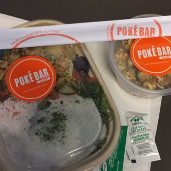 Poke Bar - Small, 2 scoops (tuna, spicy tuna), rice, spring mix, and allllll the fixings. SO good! And the popcorn is SO good! - Hawaiian Near Me - El Segundo, California