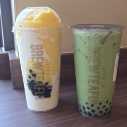 Mango Slush & Matcha Milk Tea Mango Slush & Matcha Milk Tea