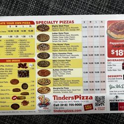 Tinder's Pizza - Menu