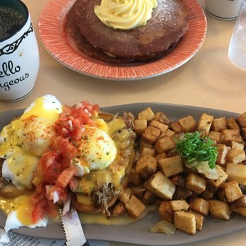 My Cafe - Malasada Style Pancakes and Kalua Pig eggs benediction. - Breakfast & Brunch Near Me - Kapolei, Hawaii