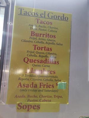 Menu photo 1 Tacos El Gordo Fresno, CA Menu photo 1 Tacos El Gordo Fresno, CA