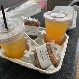 Cucumber watermelon lemonade and vegan dessert take-away