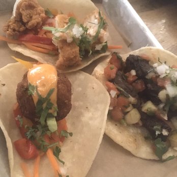 Hudson Taco - [clockwise] fried chicken taco, steak taco, crab cake taco - Tacos Near Me - Newburgh, New York