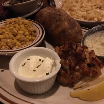 Nick's - Crab cake with fried corn and baked potato - Barbeque Near Me - Ocean City, Maryland Nick's - Crab cake with fried corn and baked potato - Barbeque Near Me - Ocean City, Maryland