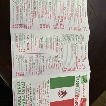 Tacos El Bronco - Menu (6/2/24) - Mexican Near Me - Brooklyn, New York