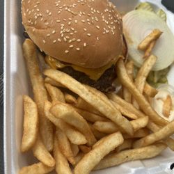 Paris Family Restaurant - The cheeseburger that I ordered on the go....   Fast and easy....   A lot better than fast food, and most likely, cheaper.... Mine was.