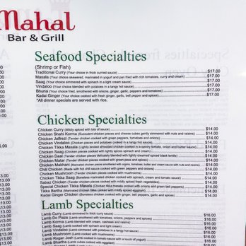 Taj Mahal Bar & Grill - Menu - Indian Near Me - Covington, Kentucky