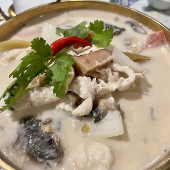 Kin Dee - tom kha soup with chicken. creamy and good flavor, but could have been larger for the $18 price tag - Thai Near Me - Houston, Texas Kin Dee - tom kha soup with chicken. creamy and good flavor, but could have been larger for the $18 price tag - Thai Near Me - Houston, Texas