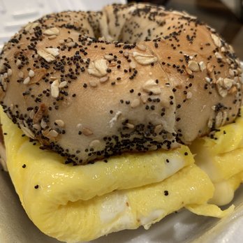 Cafe Fresh Bagels - Egg and cheese in a toasted everything bagel - Bagels Near Me - Framingham, Massachusetts
