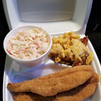Q's Kitchen - Fried swai Platter with Mac and cheese & Seafood Salad - Soul Food Near Me Q's Kitchen - Fried swai Platter with Mac and cheese & Seafood Salad - Soul Food Near Me