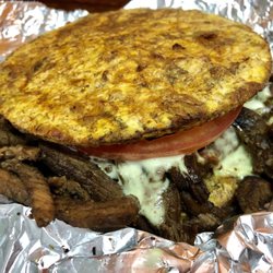 Tu Cachapa - Steak PATACON: fried plantain sandwich
