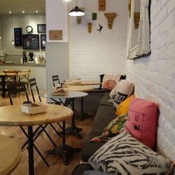 Bench seating along the wall.