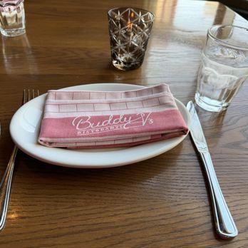 Buddy V's Ristorante - Place setting. Restaurant name on the napkin. In case you forget where you are. - Italian Near Me - Las Vegas, Nevada