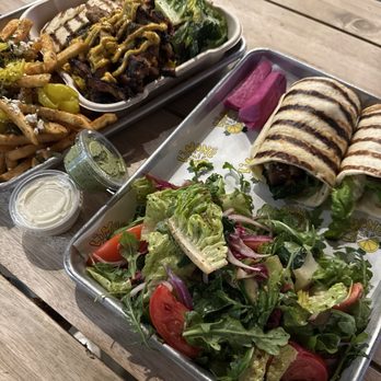 Limoné Mediterranean - Chicken Shawarma Plate and Harissa Steak Wrap. - Mediterranean Near Me - Glendora, California