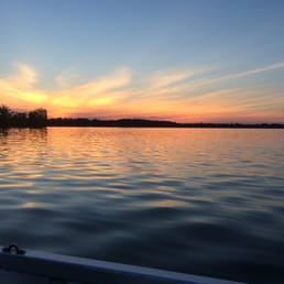 Sunset view from a pontoon boat near the dock at Palmer Lake Lodges. So beautiful! Sunset view from a pontoon boat near the dock at Palmer Lake Lodges. So beautiful!