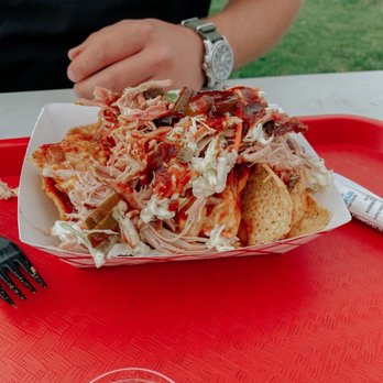 Idk BBQ - Pulled pork nachos with jalapeños and Cole slaw - Barbeque Near Me - Tropic, Utah