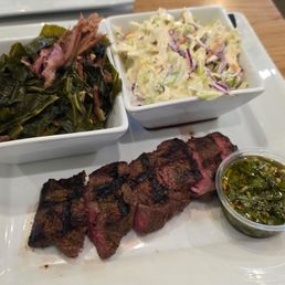 Flat iron steak with collard greens and coleslaw Flat iron steak with collard greens and coleslaw