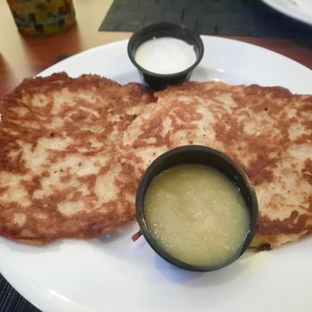Heidi's German Restaurant - Potato pancakes with sour cream and apple sauce - German Near Me - Fort Myers, Florida Heidi's German Restaurant - Potato pancakes with sour cream and apple sauce - German Near Me - Fort Myers, Florida