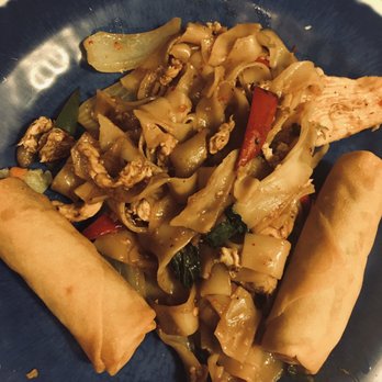 Thai Cortez - Drunken Noodles with Chicken and Egg Rolls. - Thai Near Me - Cortez, Colorado