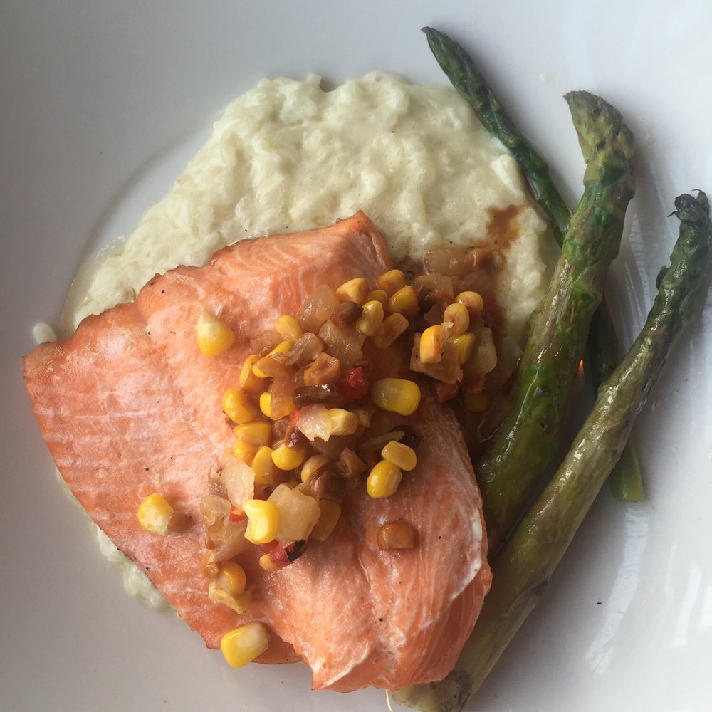 Anthony's Pier 66 - SRW: Alaskan salmon served over lemon risotto and asparagus - Seafood Near Me - Seattle, Washington Anthony's Pier 66 - SRW: Alaskan salmon served over lemon risotto and asparagus - Seafood Near Me - Seattle, Washington