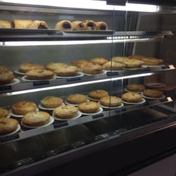 Westies cafe - Homemade pie and sausage roll cabinet. Kiwiana.