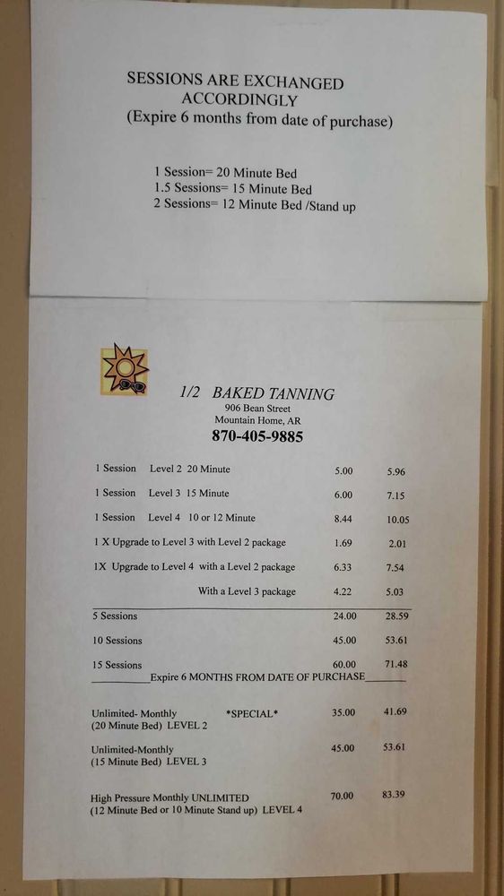 HALF BAKED TANNING 906 Bean St, Mountain Home, Arkansas Tanning