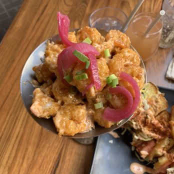 Down the Hatch Maui - Lava shrimp with pickled onion and green onion - Seafood Near Me - Lahaina, Hawaii