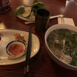 Pho Chicken and Coconut shrimp with hot green tea.