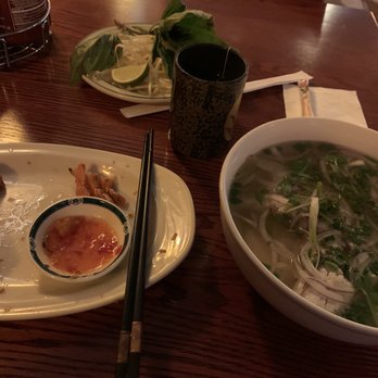 Pho Gia - Pho Chicken and Coconut shrimp with hot green tea. - Vietnamese Near Me - Portland, Oregon